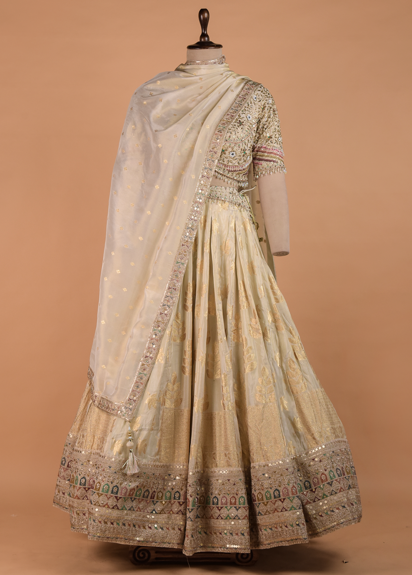 Cream Georgette Lehenga - Image 4 | Greenways Delhi