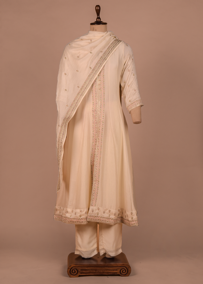 White Cotton Silk A Line Set