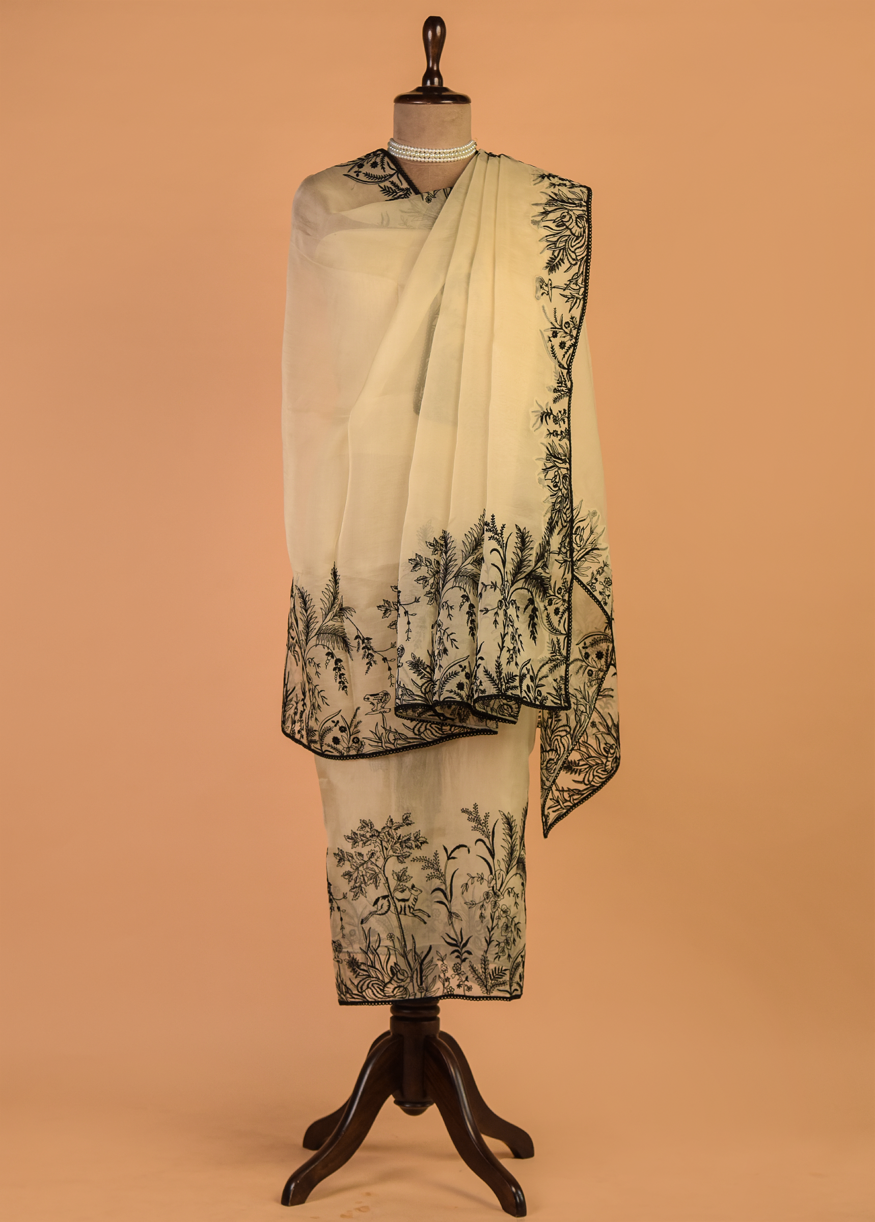 Cream Organza Dress Material - Image 4 | Greenways Delhi