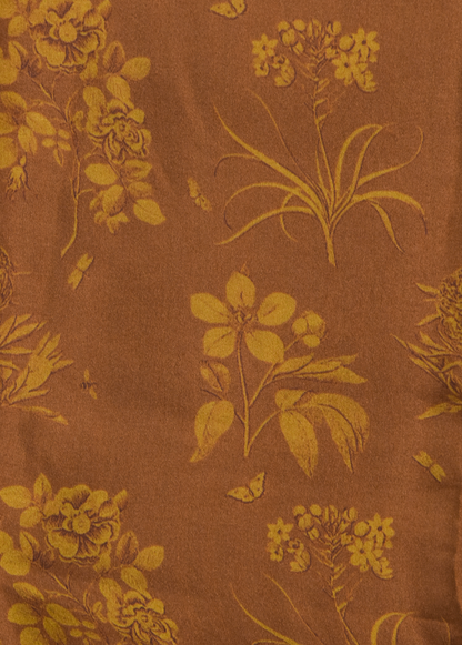 Mustard Satin Printed Saree