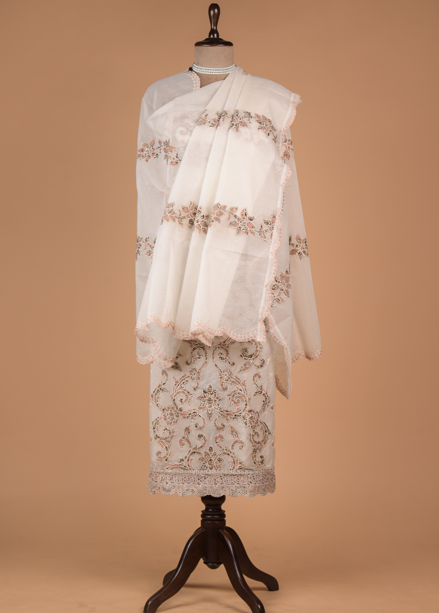 White Mul Cotton Dress Material