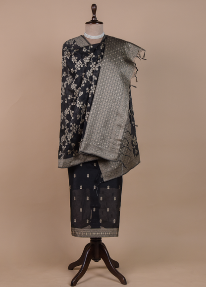 Black Cotton Tussar Dress Material