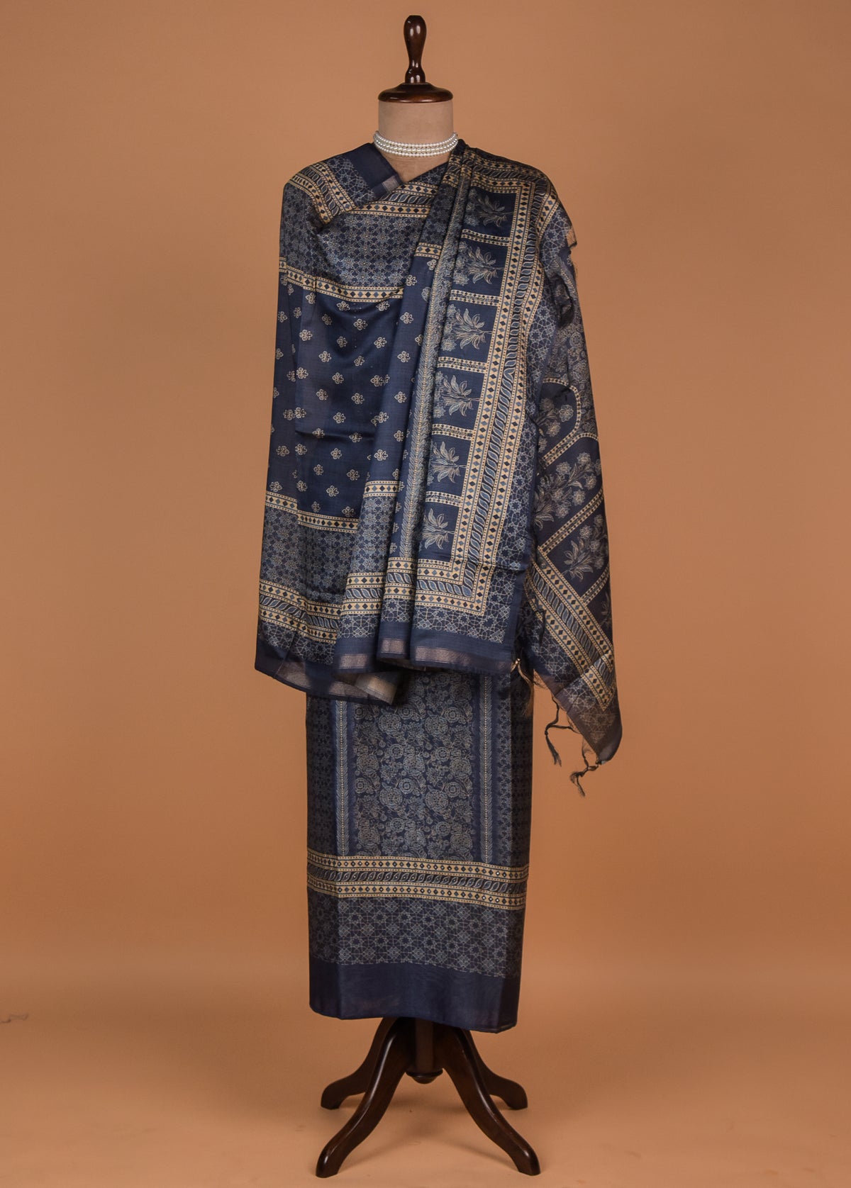 Blue Tussar Cotton Dress Material