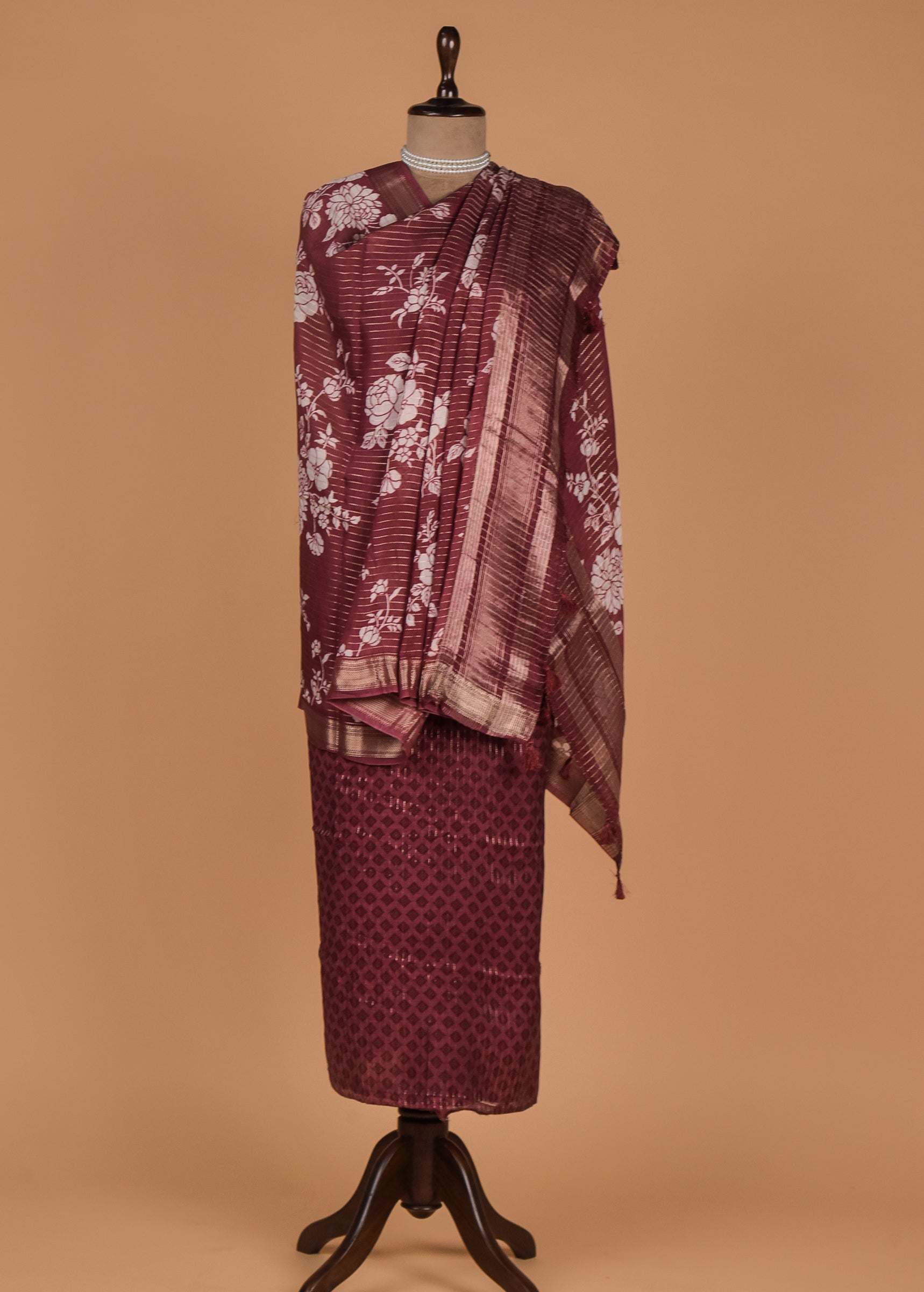 Wine Muslin Crepe Dress Material
