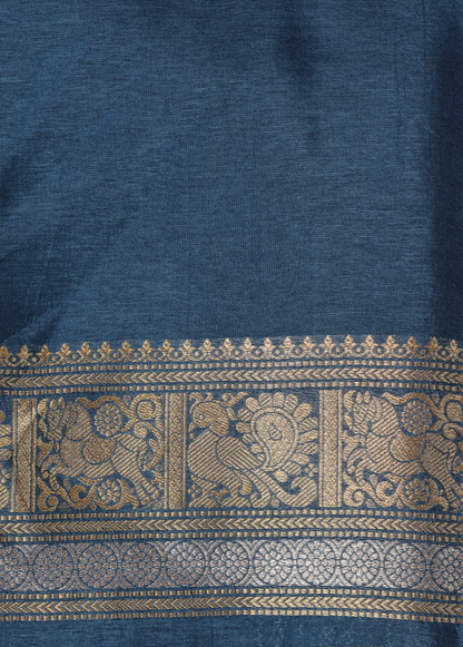 Blue Crepe Kanjeevaram Saree