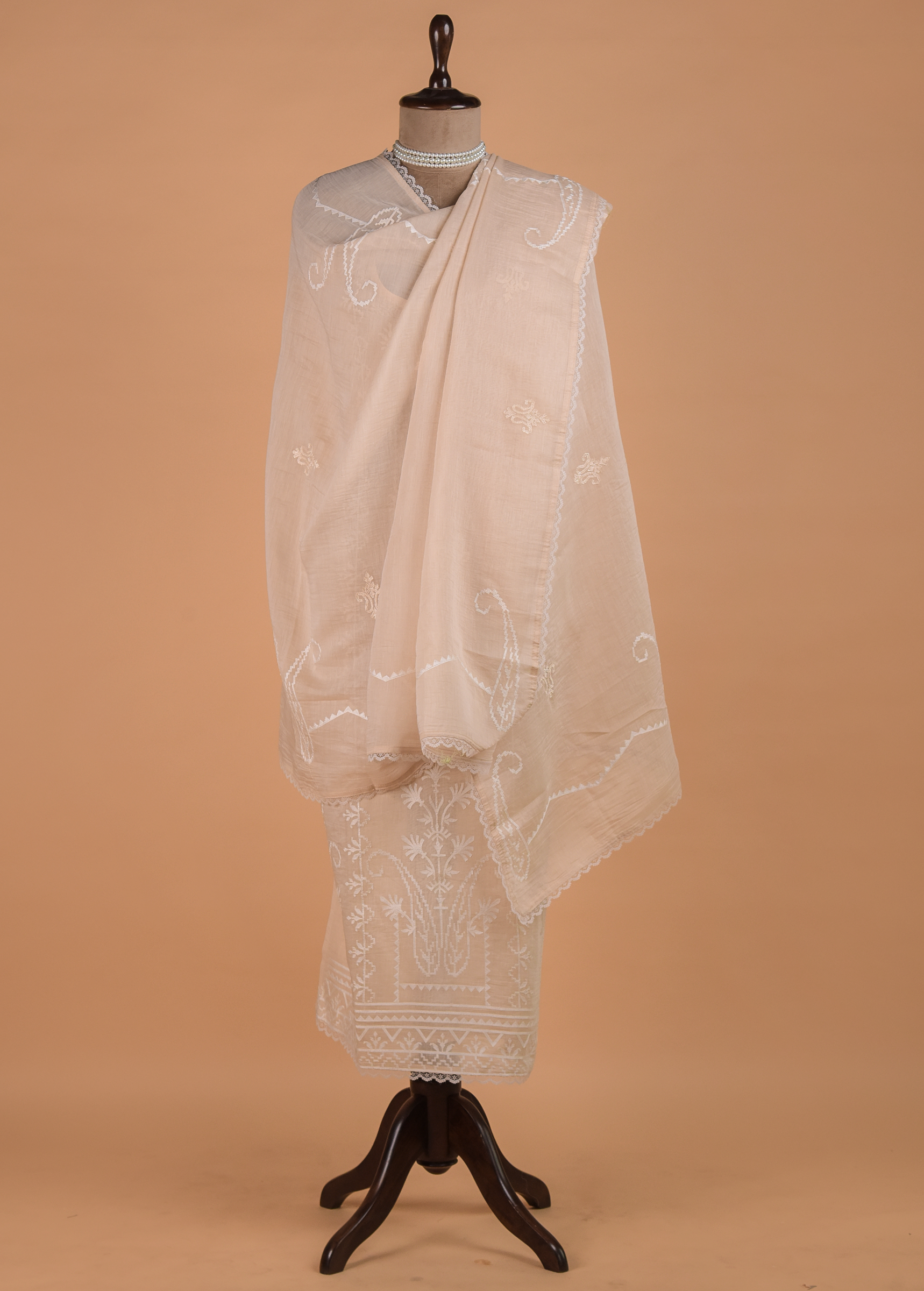 Beige Handwoven Chanderi Dress Material - Image 4 | Greenways Delhi