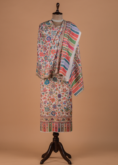 Cream Pashmina Dress Material