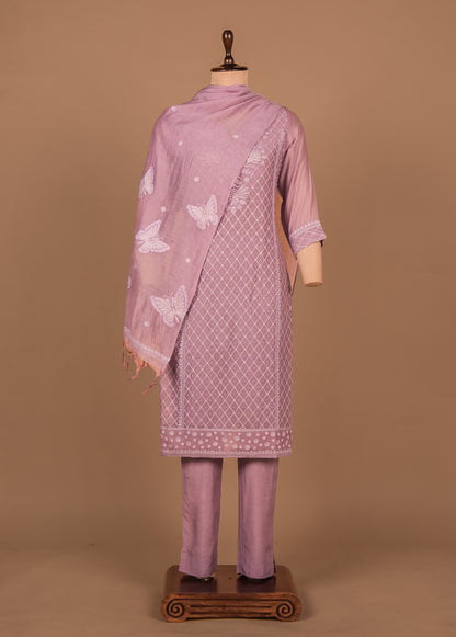 Purple Cotton Silk Straight Set