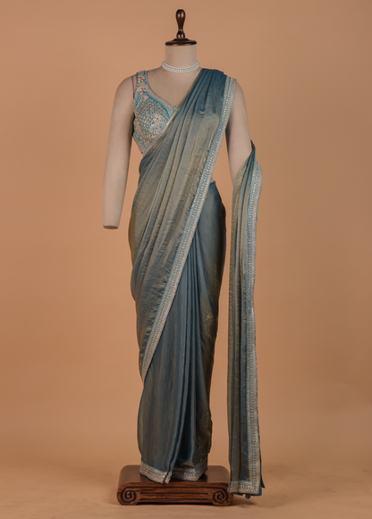 Blue Tissue Georgette Readymade Saree