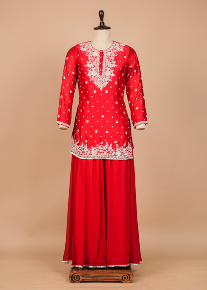 Red Georgette Sharara Set