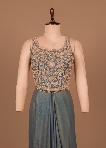 Blue Shamo Satin Readymade Saree