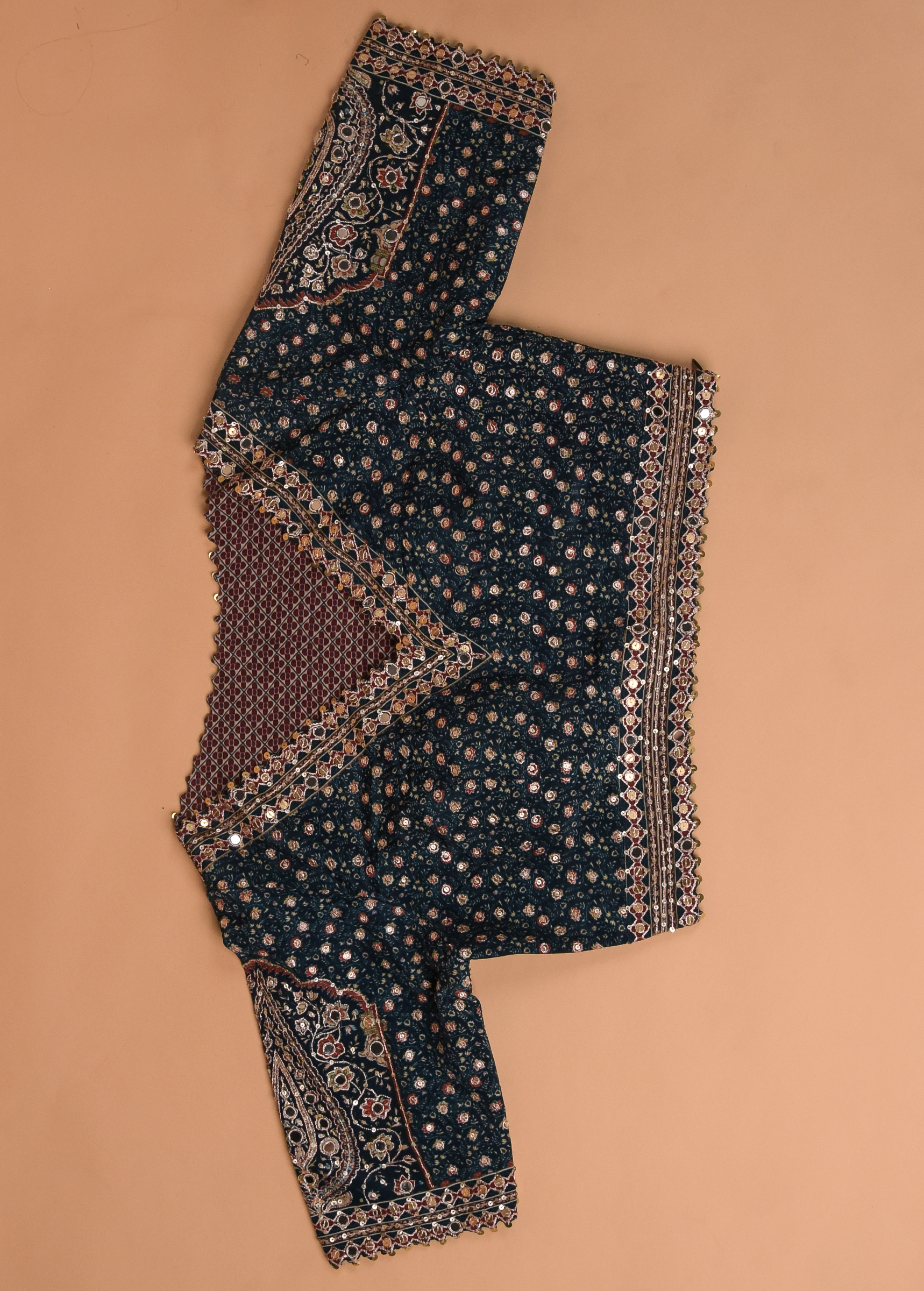 Blue Hand Embroidered Crepe Silk Saree - Image 4 | Greenways Delhi