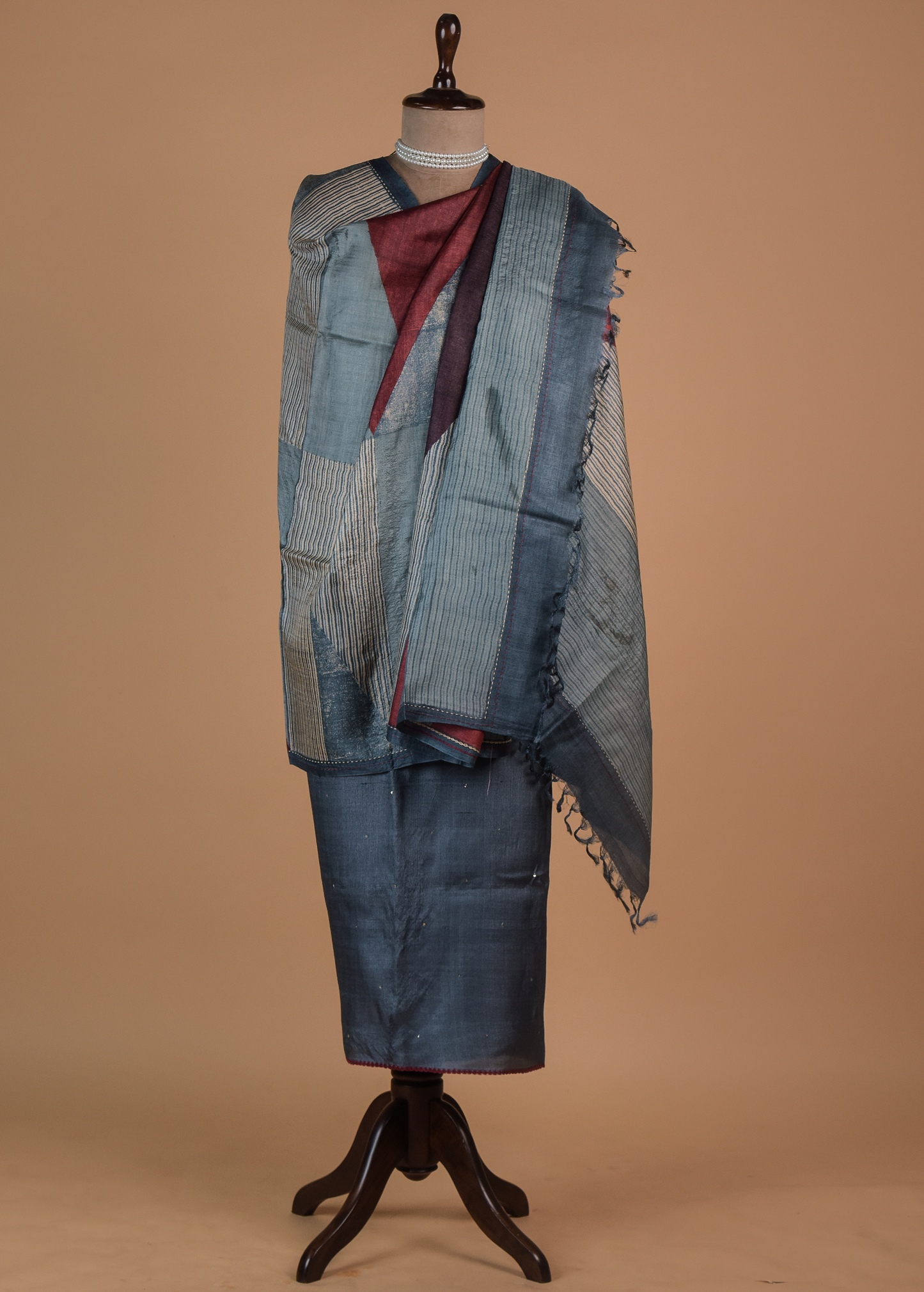 Blue Tussar Dress Material