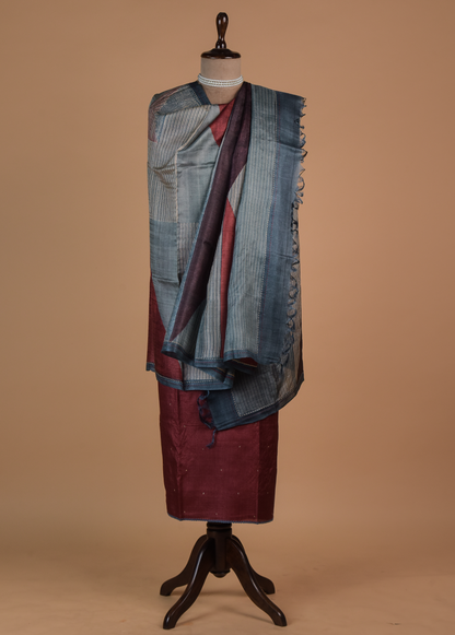 Red Tussar Dress Material