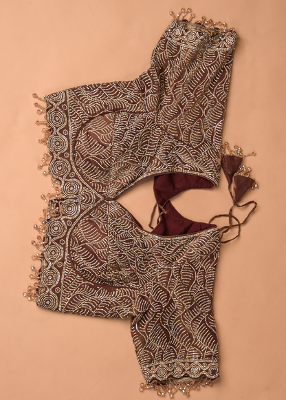 Metallic Bronze Shimmer Georgette Embroidered Saree