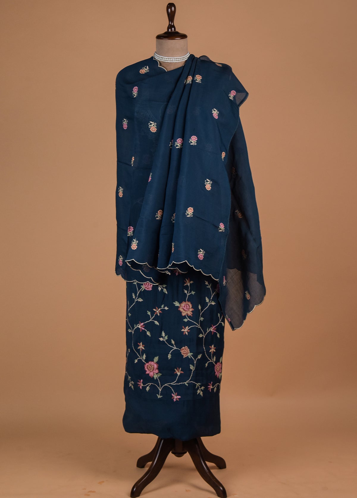 Blue Muslin Crepe Dress Material