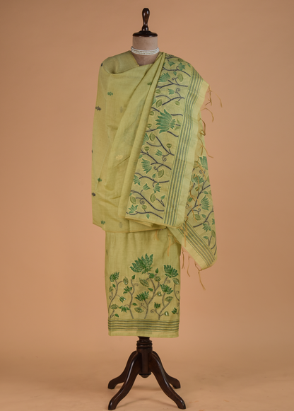 Green Cotton Dress Material