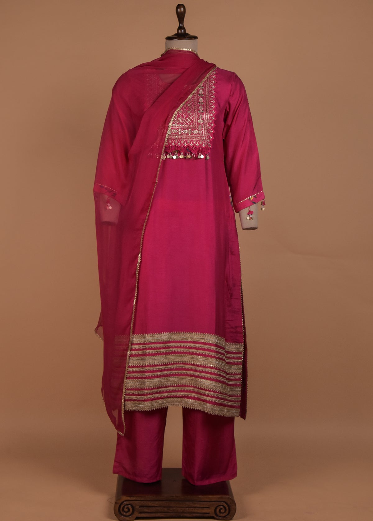 Pink Dola Silk Straight Set