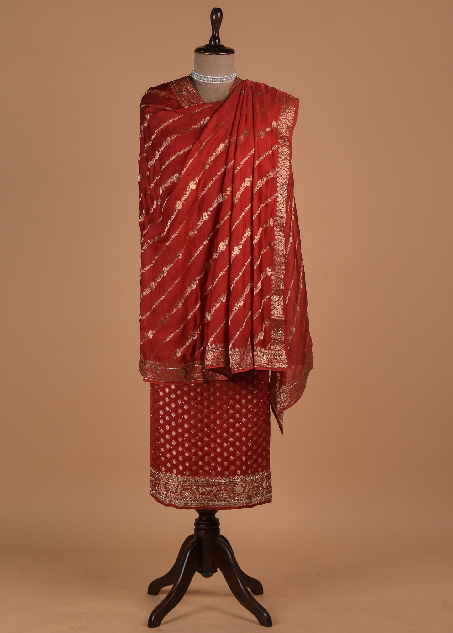 Red Dola Silk Dress Material