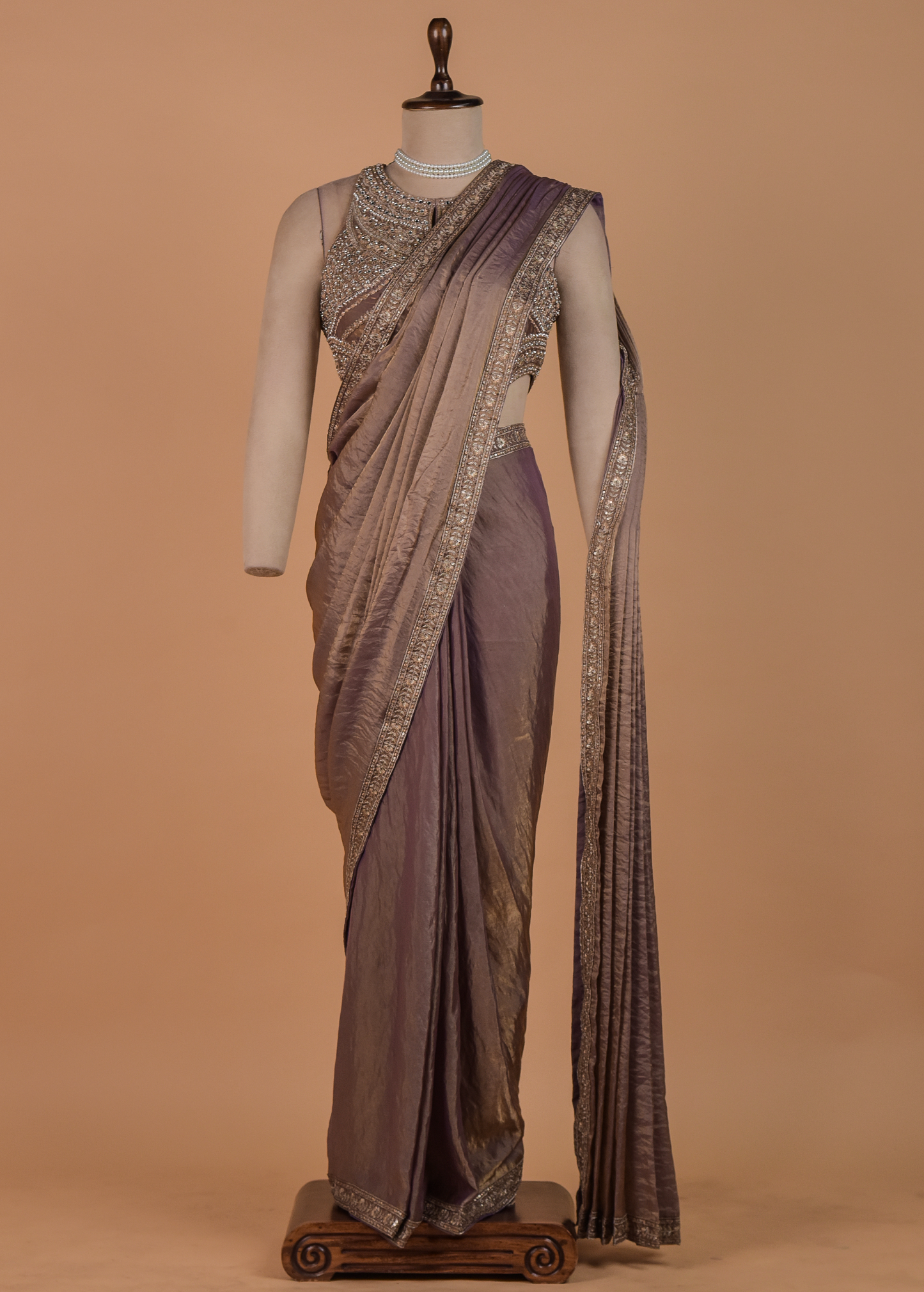 Bronze Tissue Georgette Readymade Saree