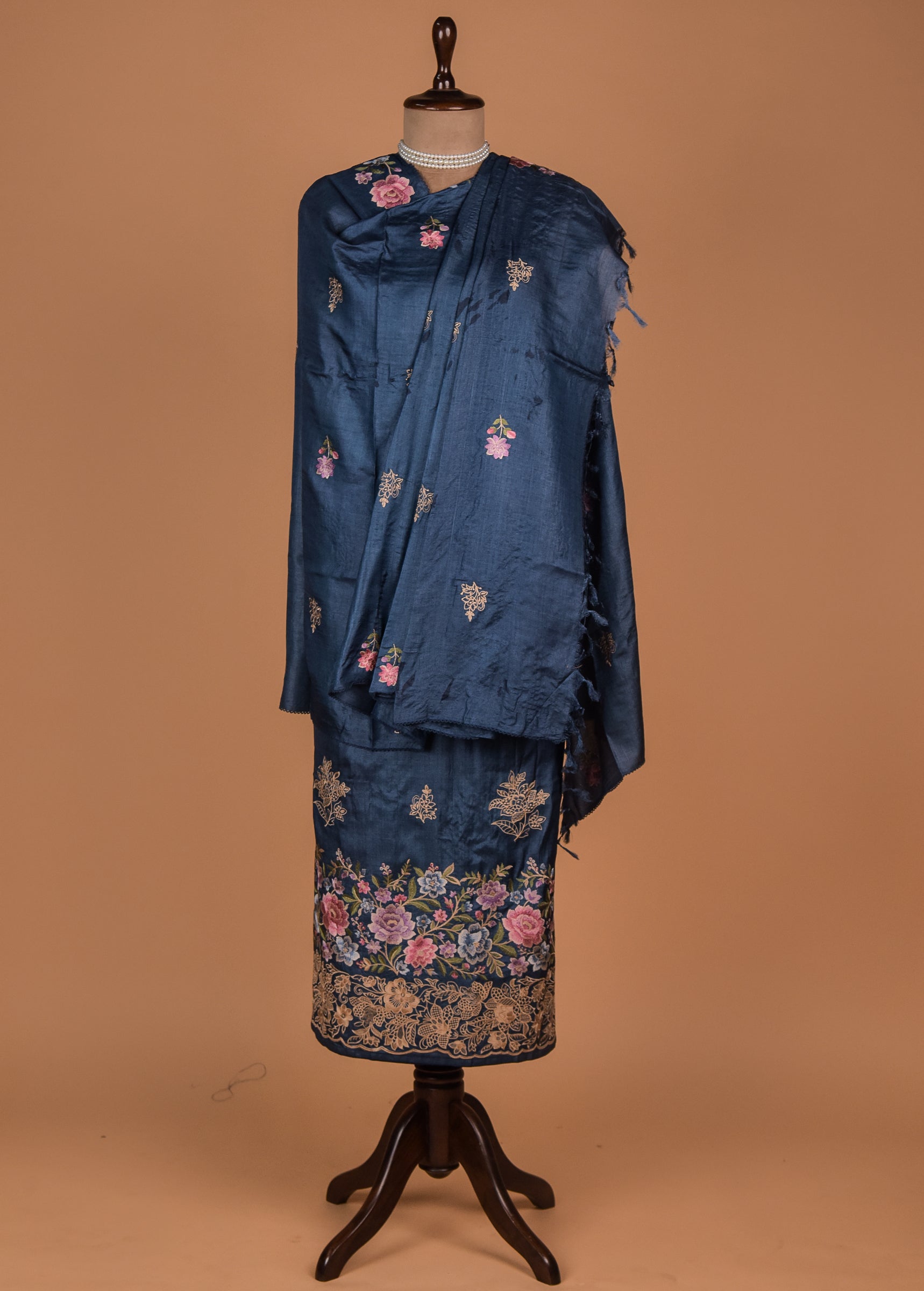 Blue Tussar Dress Material