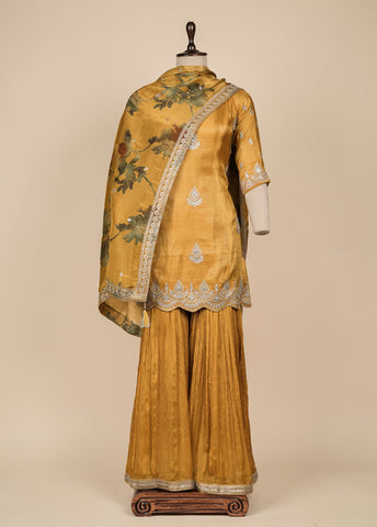 Yellow Crepe Silk Sharara Set