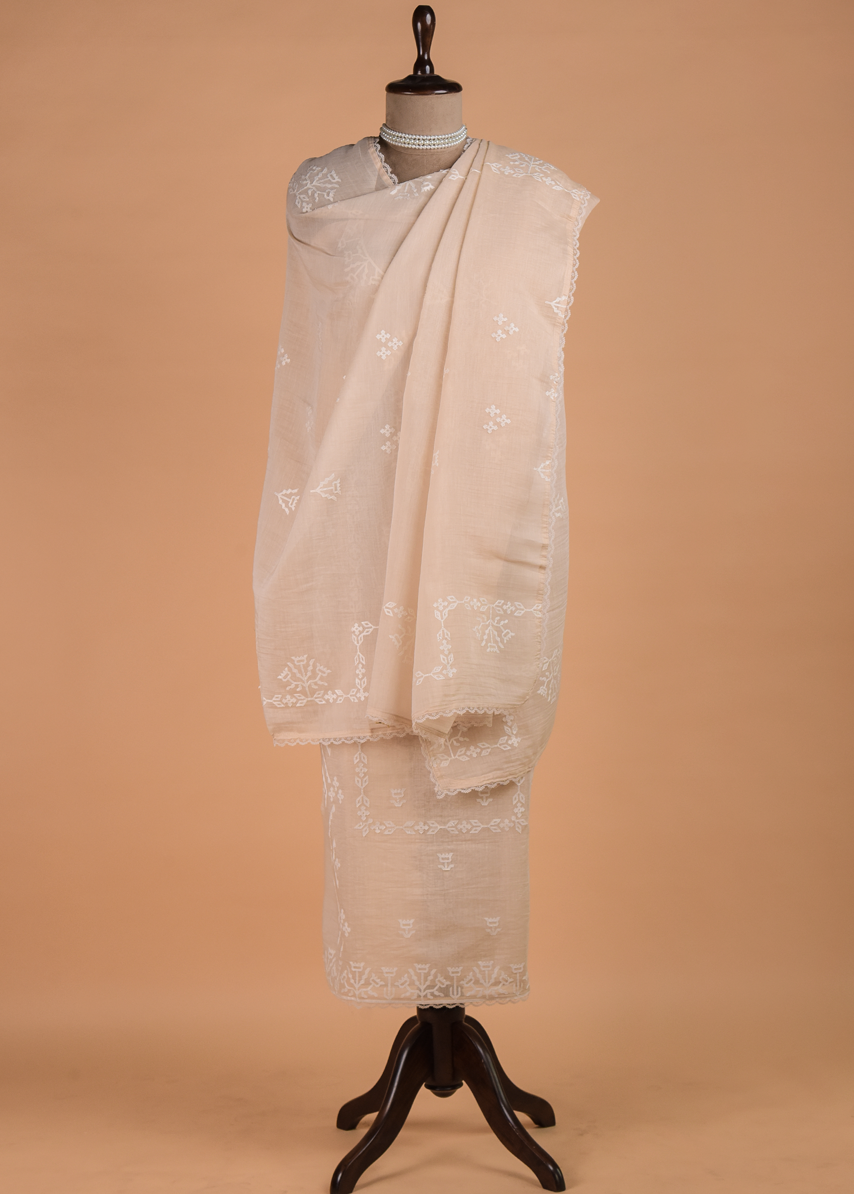 Beige Handwoven Chanderi Dress Material - Image 4 | Greenways Delhi