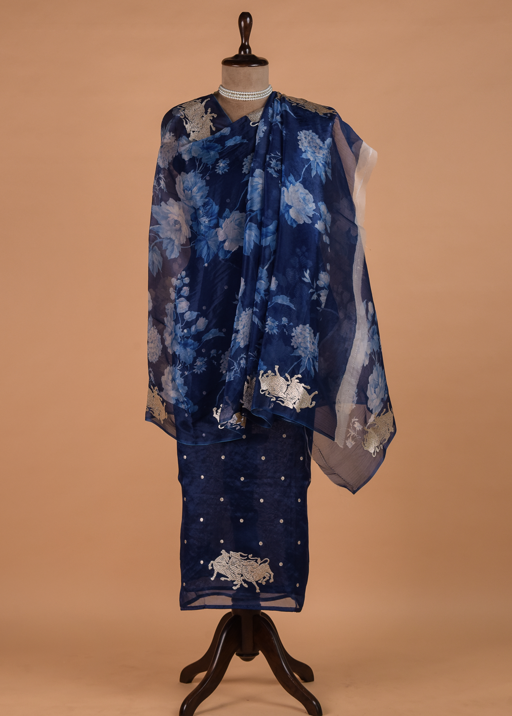 Blue Cotton Silk Dress Material - Image 4 | Greenways Delhi