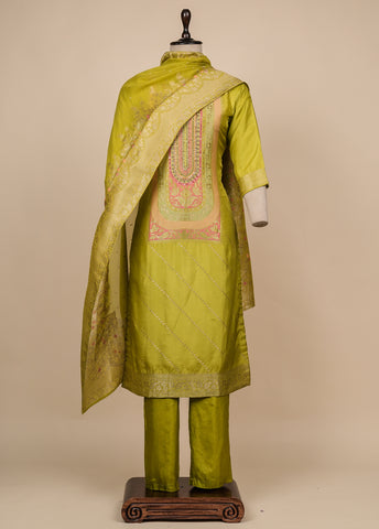 Green Cotton Silk Straight Set