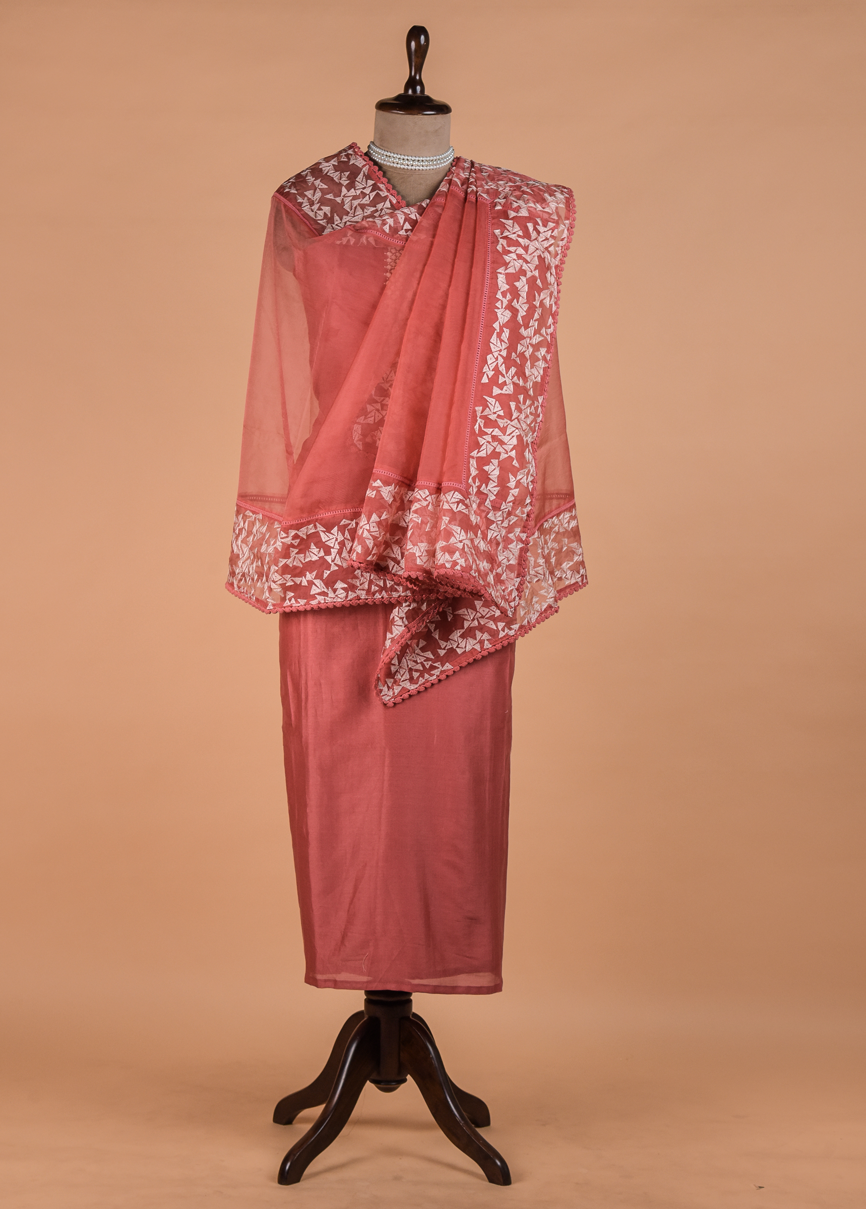 Peach Handwoven Chanderi Dress Material - Image 4 | Greenways Delhi