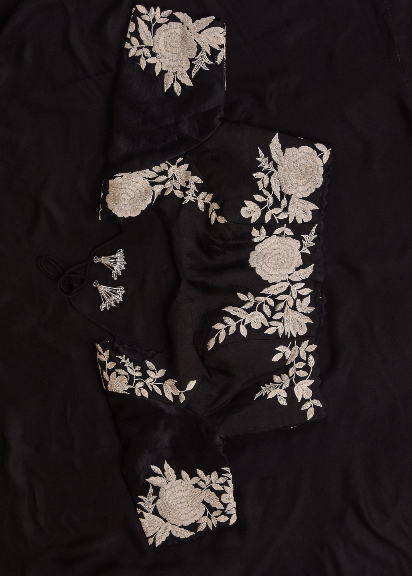 Black Satin Embroidered Saree