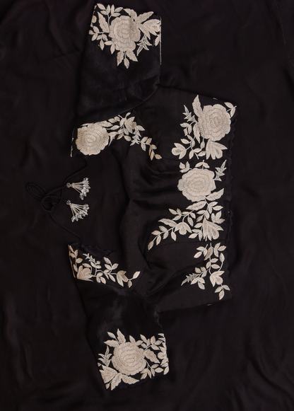 Black Satin Embroidered Saree