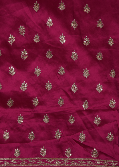 Pink Satin Embroidered Saree