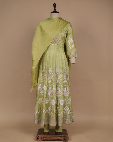 Green Tissue Silk Anarkali Set