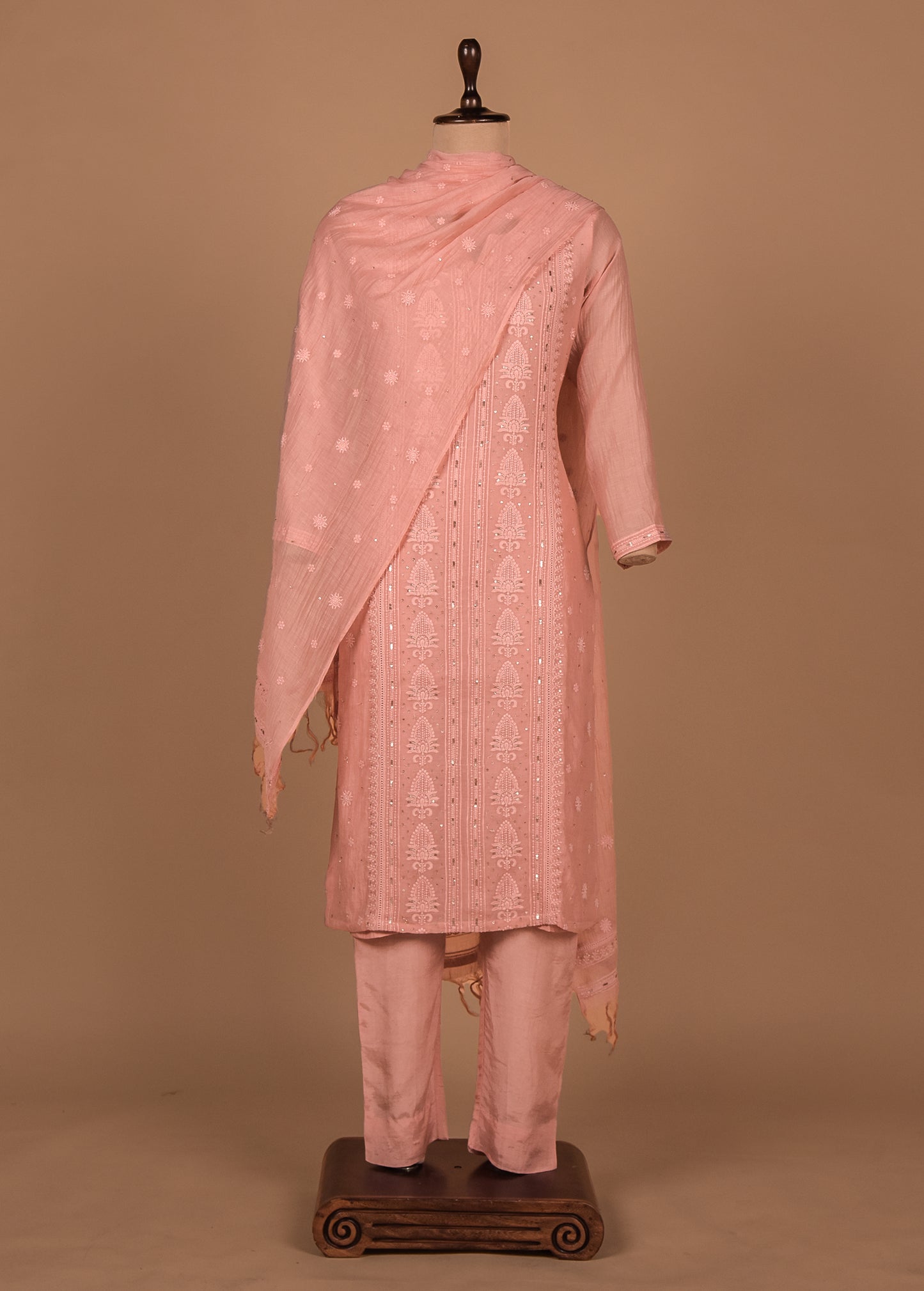 Peach Cotton Silk Straight Set