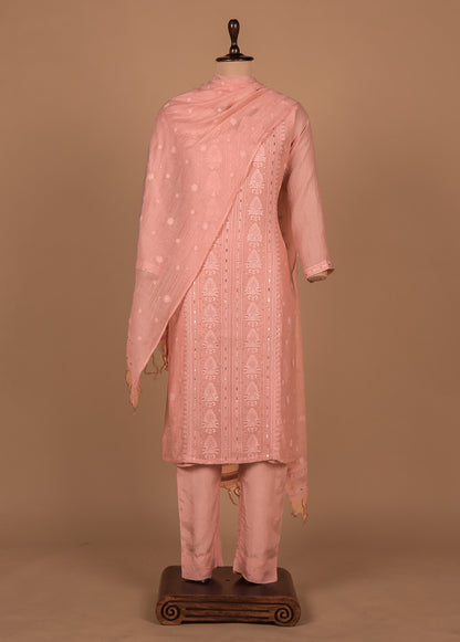 Peach Cotton Silk Straight Set
