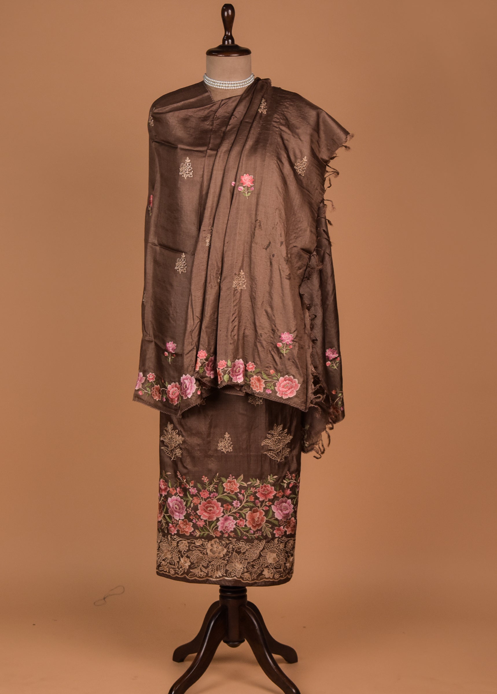 Brown Tussar Dress Material
