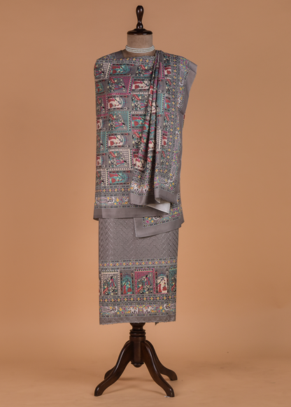 Grey Pashmina Dress Material