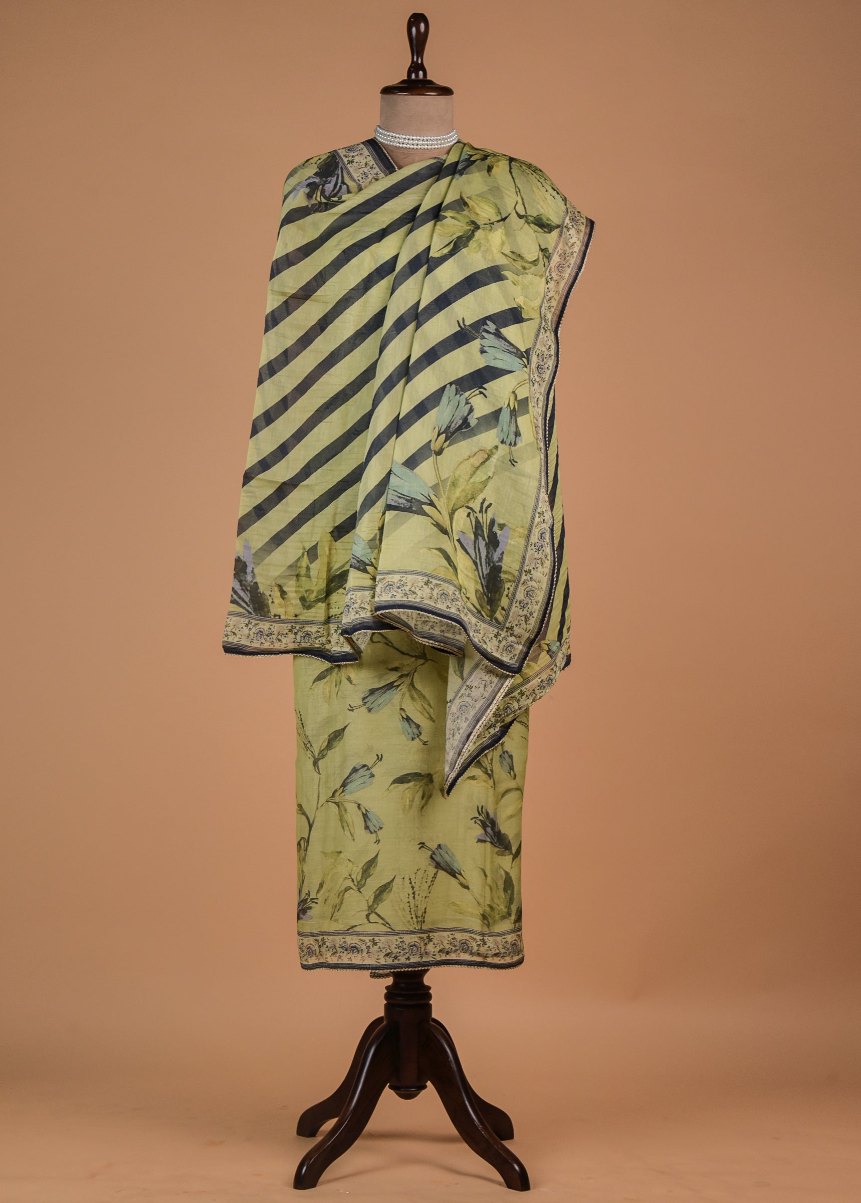 Green Muslin Crepe Dress Material