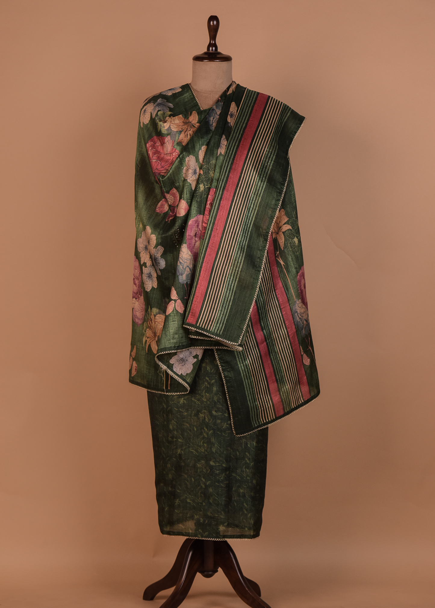 Green Cotton Tussar Dress Material