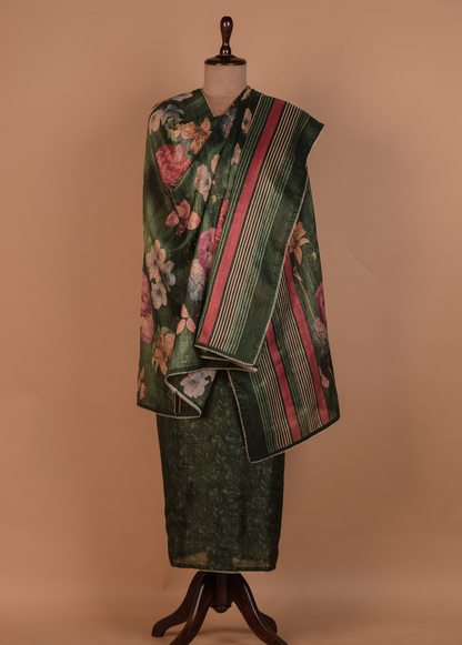 Green Cotton Tussar Dress Material