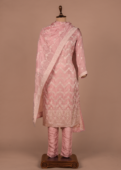 Pink Tissue Georgette Straight Set