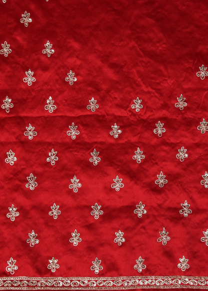 Red Satin Embroidered Saree