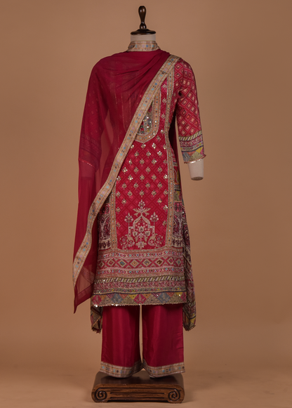 Pink Crepe Silk Straight Set