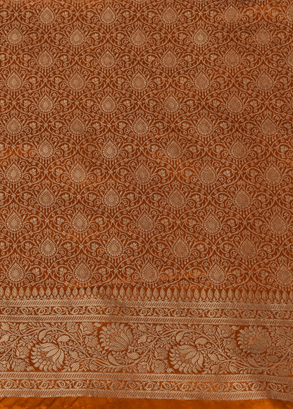 Orange Art Crepe Banarasi Saree