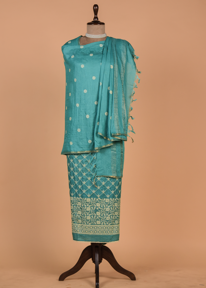 Blue Tussar Dress Material
