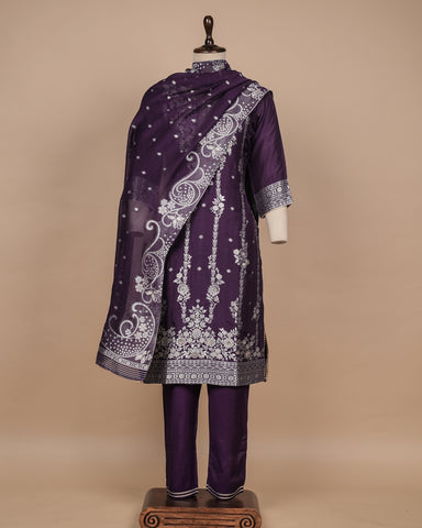 Purple Cotton Silk Straight Set