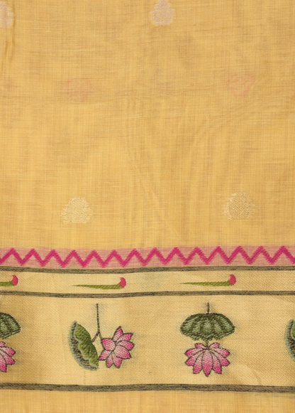 Yellow Cotton Banarasi Saree