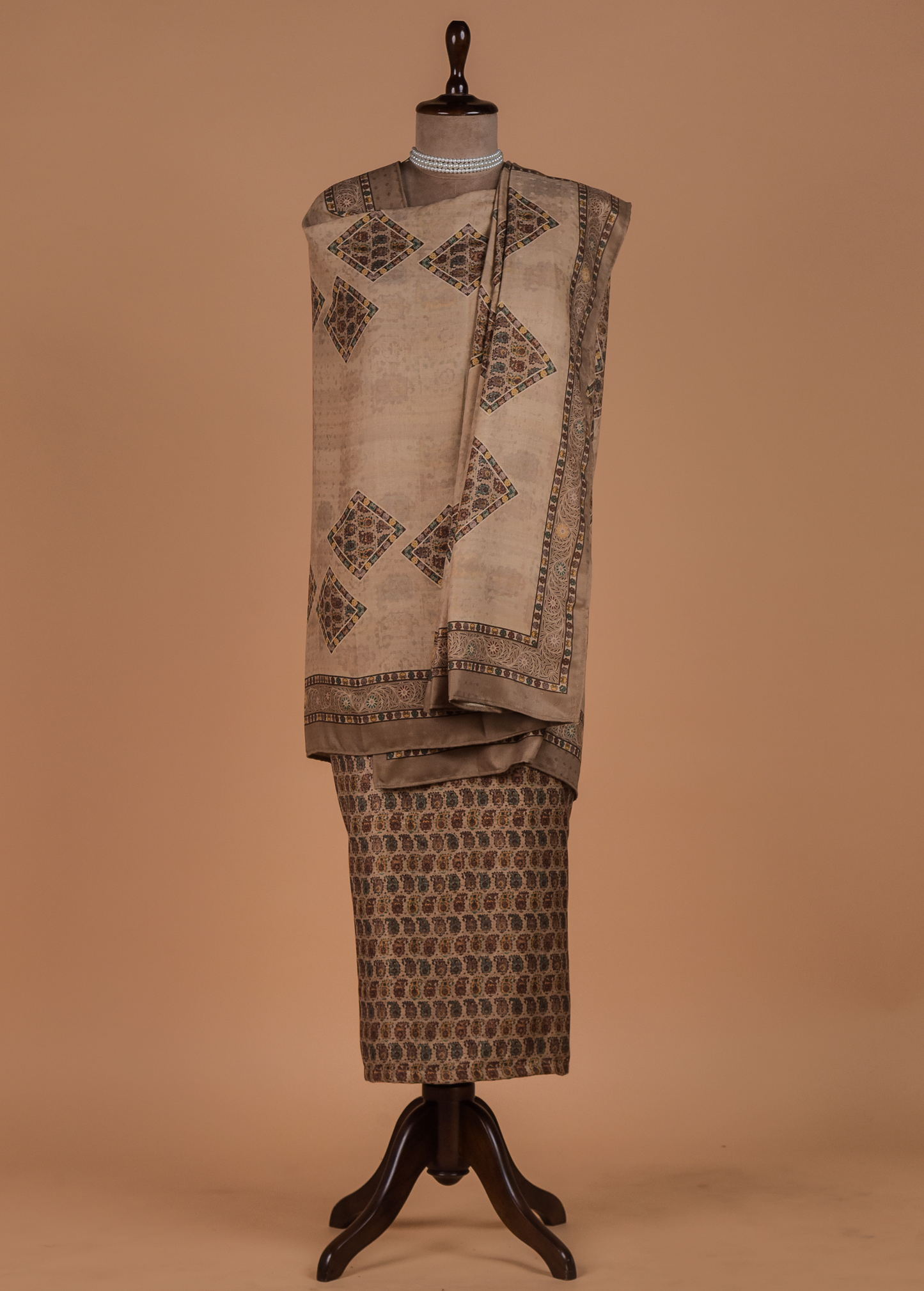 Beige Pashmina Dress Material