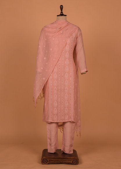 Peach Cotton Silk Straight Set